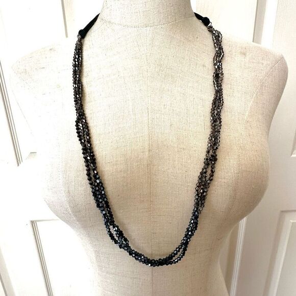 Grey beaded multi strand long necklace - Picture 2 of 8